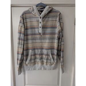 Faherty Brand Mens Cove Sweater Striped Henley Hoodie Grey Cotton large